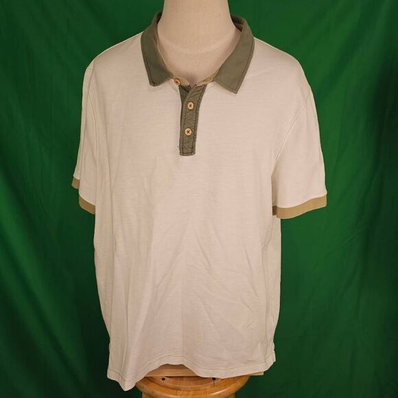 Carbon2Cobalt‎ Mens White Olive Green Short Sleeve Polo Shirt XXL - Picture 1 of 4